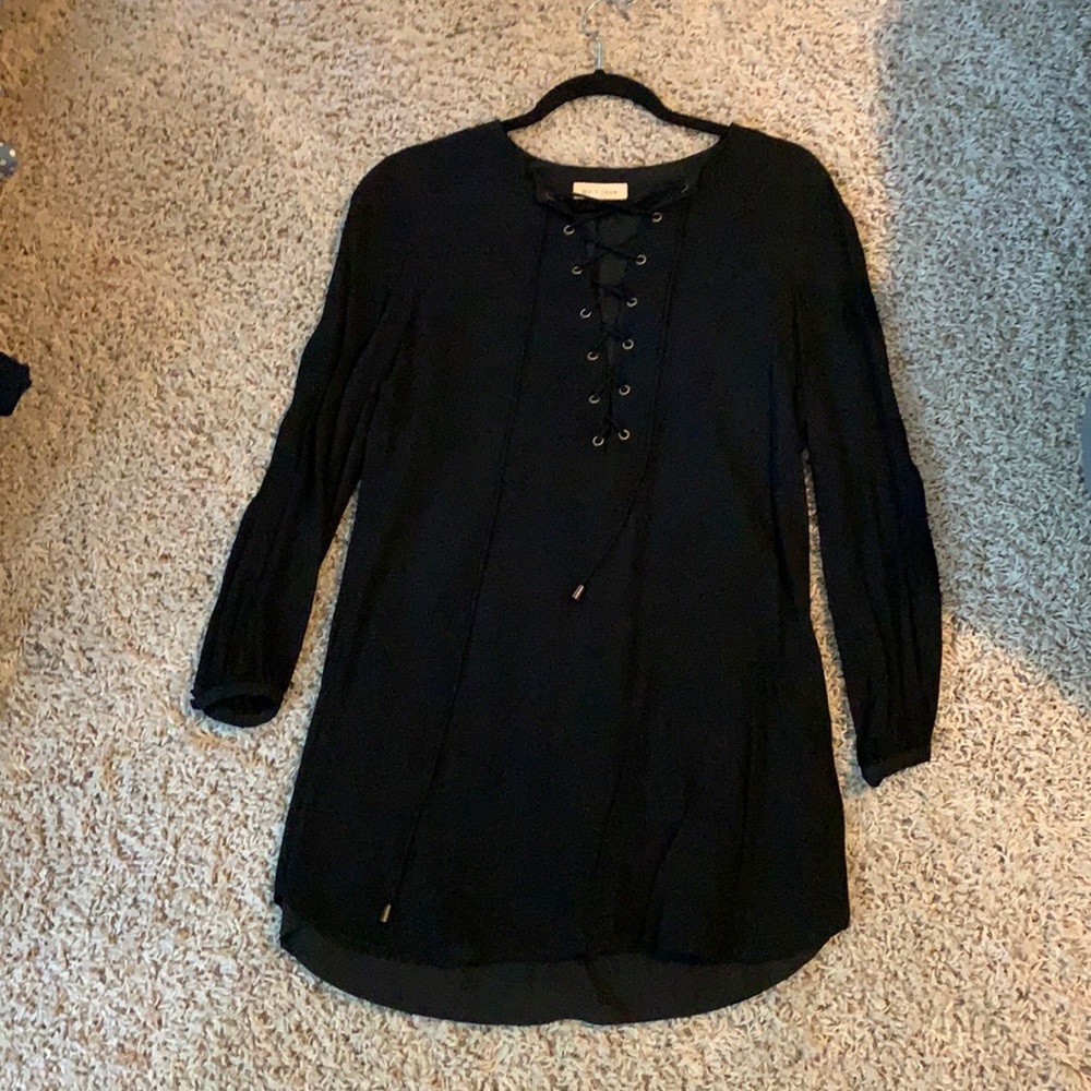 black dress with criss cross front